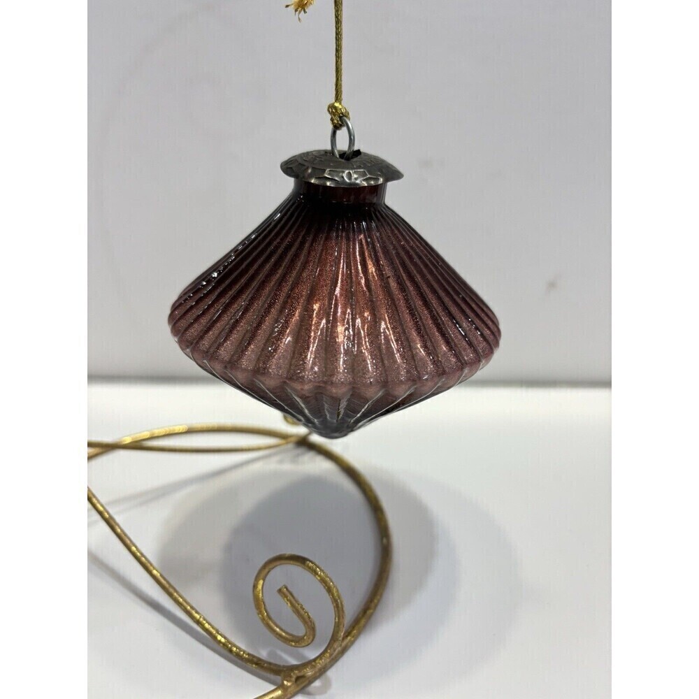 Vtg KUGEL Midwest Amethyst  Ribbed Glass Christmas Ornament Diamond Shape